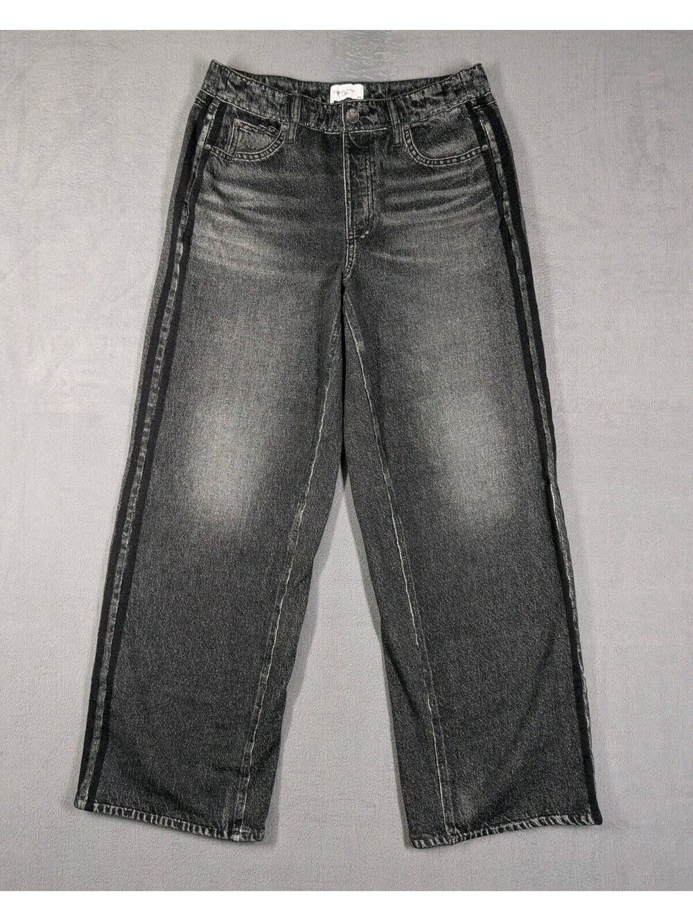 Rag And Bone Womens M Black Gray EAC Miramar Printed Denim Sweatpants Wide Leg